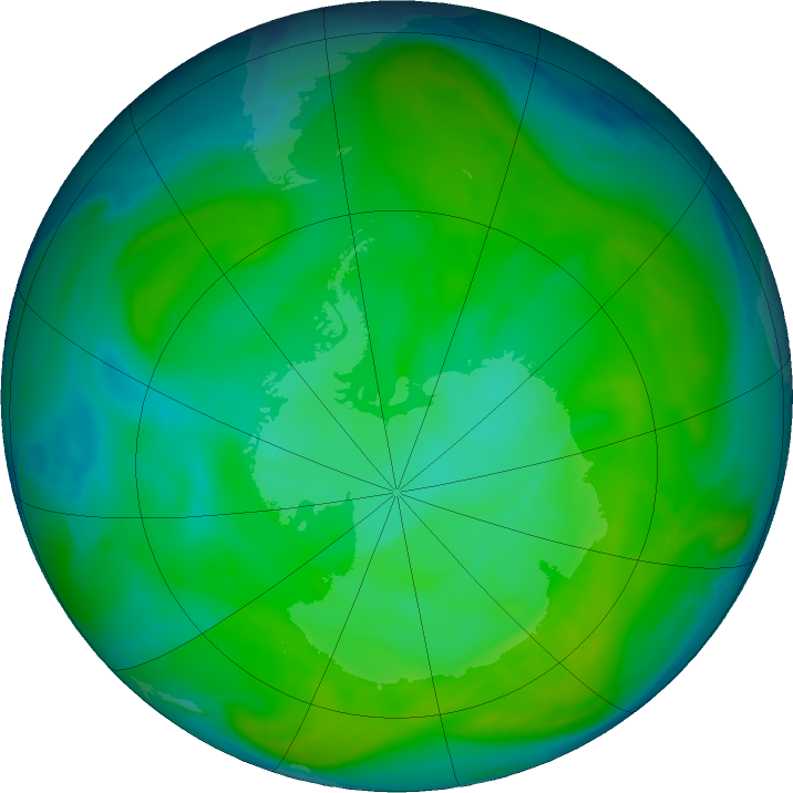Antarctic ozone map for 14 December 2016